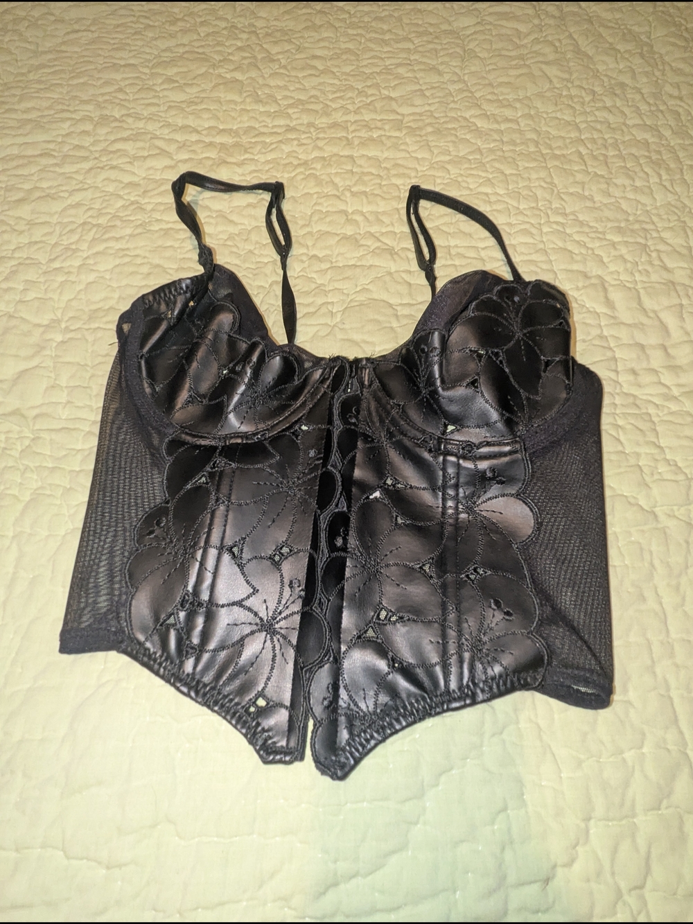Shirley of Hollywood Black Floral Satin Bustier Corset